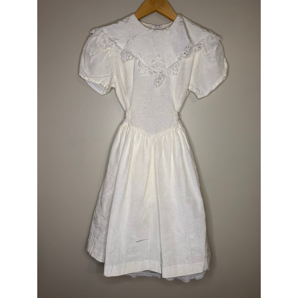Jessica McClintock Girls Ivory Lace Portrait Collar Vintage Dress Size‎ 14